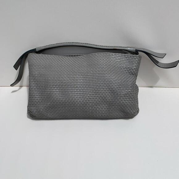 Cole Haan Genevieve Woven Leather Weave Gray Tote Hand Bag Purse Strap Discolor - Picture 1 of 9